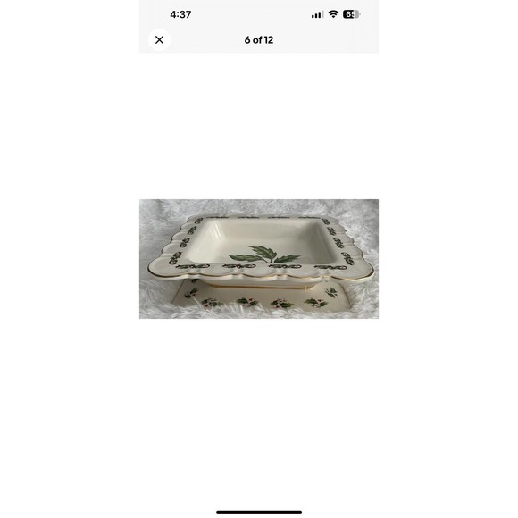 Holly Holiday Pedestal Platter W/Condiment Dishes Scalloped Edge VTG -RARE -HTF - Picture 6 of 12